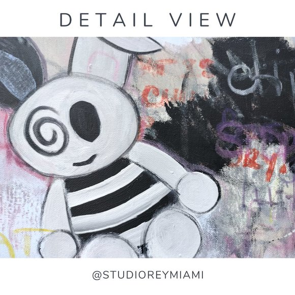 Rebel Bunny Acrylic Painting - Colorful, Expressionist Painting - Picture 4 of 5